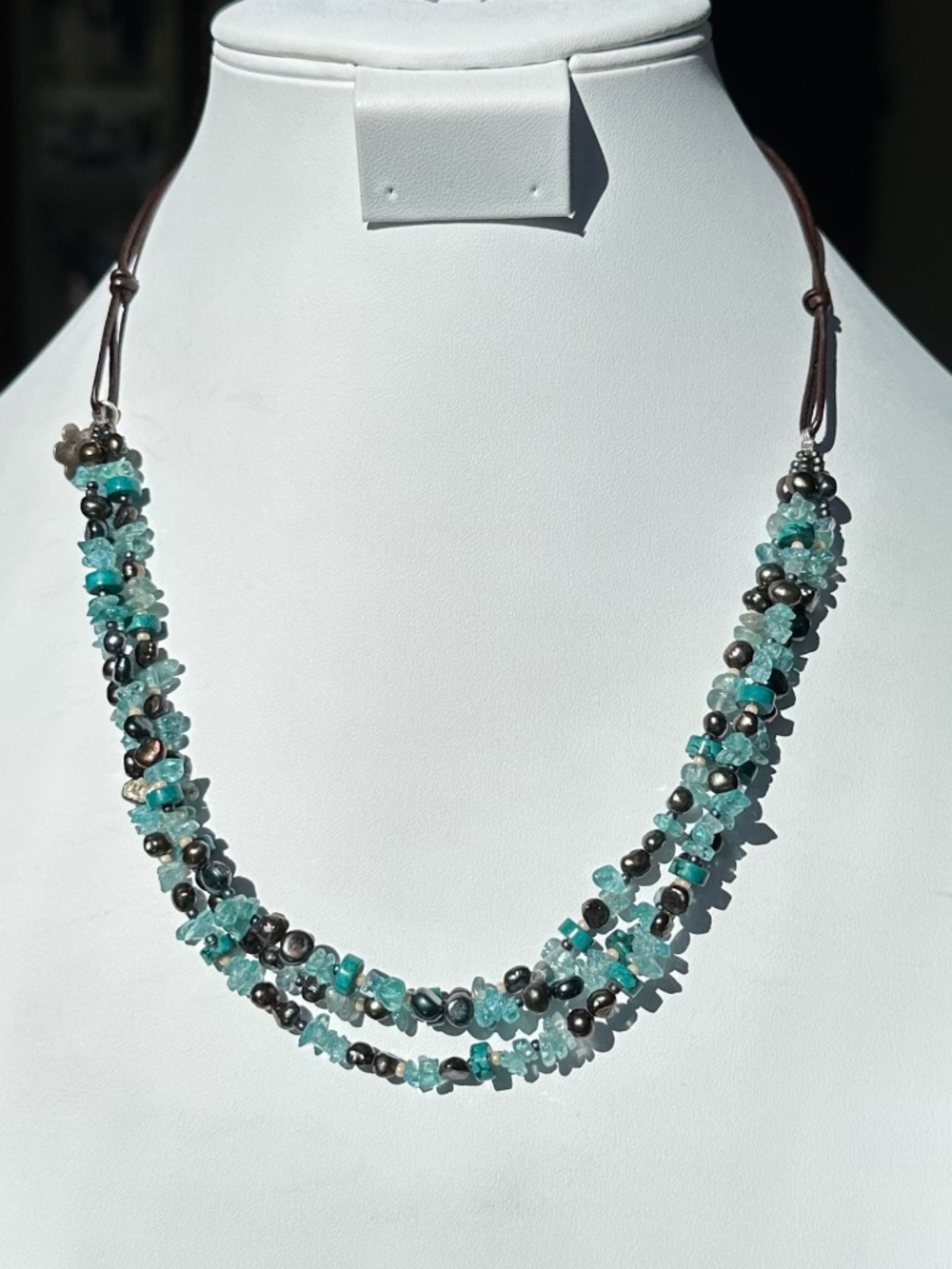 NWT | Peyote Bird Free Spirit Multi-Strand Gemstone & Pearl Leather Necklace 20"